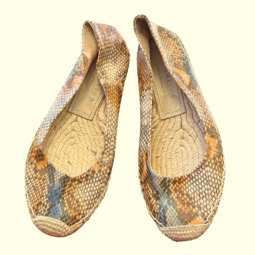 Palomitas by Paloma Barcelo Snakeskin Leather Espadrilles Flats 8